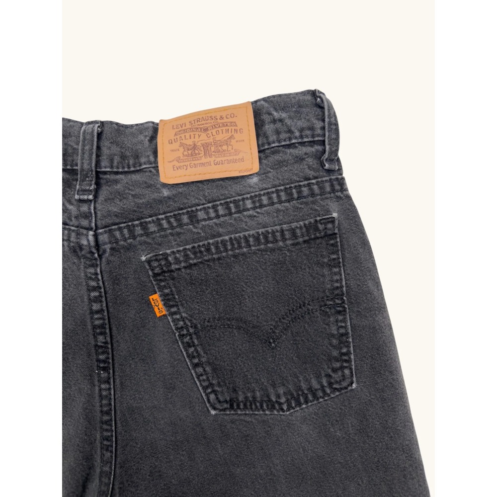 Vintage Levis 550 Orange Tab Black Denim Shorts High Waisted Cut Off Size 27